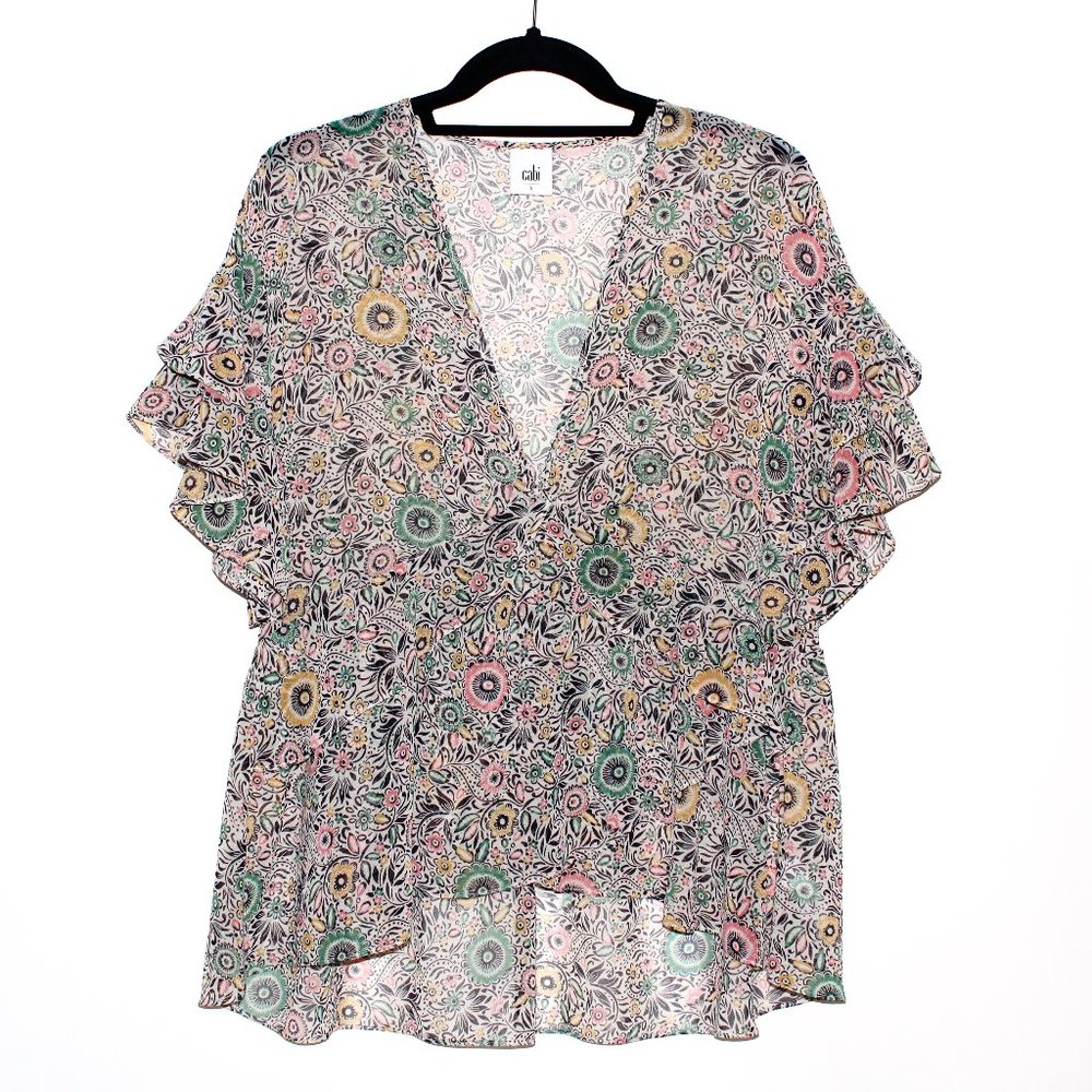 Cabi "Poet Folklore Floral" Tiered Flutter Sleeve Blouse and Tank Top Set